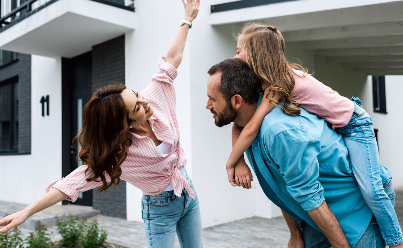 Family bonding outside their home.